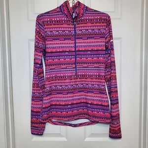 Nike Pro Half Zip Pullover Women's M Red Purple Fuchsia Fair Isle Print Long